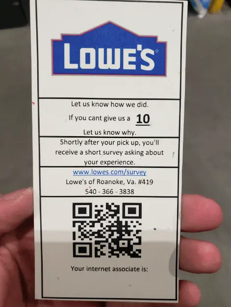 Scan QR code to access www.lowes.com/survey directly.